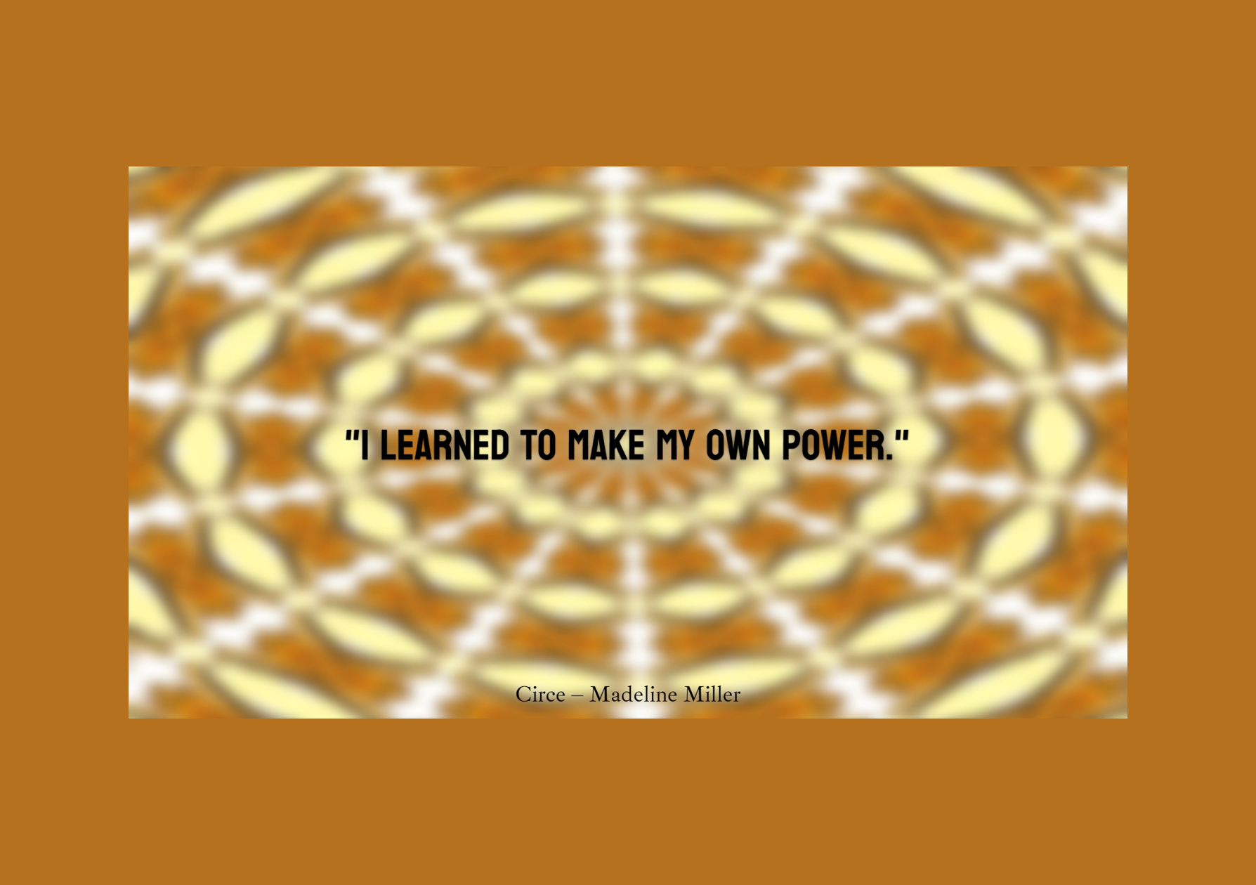 Vibe Altar screen still: Madeline Miller Circe invocation — golden spiral with I Learned To Make My Own Power